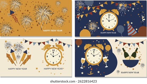 Happy New Year Vector Banner Set - Festive Celebration Illustrations