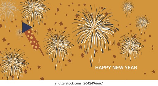 Feliz Año Nuevo Vector Anuncio Set - Ilustraciones de celebración festiva