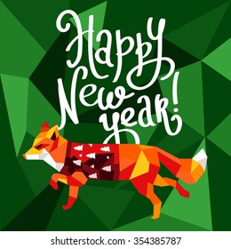 happy new year vector banner polygon fox card