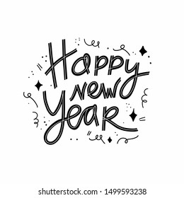 Happy New Year vector brush lettering. Handwritten typography print for flayer, poster, greeting card, banner. Hand drawn decorative design element.