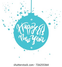 Happy New Year vector Calligraphic Lettering design card template. Calligraphic hand-drawn lettering. For seasons greetings. Winter holiday. For post card, New Year sale banner.