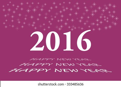 Happy new year vector card with the white numbers 2016 and bevelled inscription  Happy New Year on the trendy dark pink background. Stars are in the upper part of the vector.