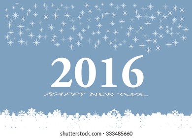 Happy new year vector card with the white numbers 2016 and bevelled inscription  Happy New Year on the trendy light blue gradient background. Larger quantities of stars are in the upper part.