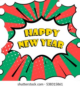Happy New Year vector card. Comics style.