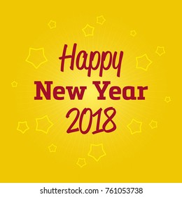 Happy New Year vector card with red sign and stars on yellow background