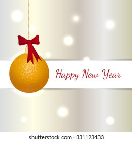 Happy new year vector celebration card with orange ball