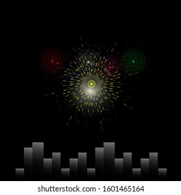 Happy New Year vector in the city black background