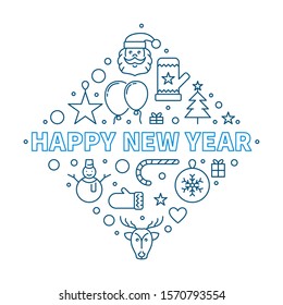 Happy New Year vector concept outline creative illustration on white background