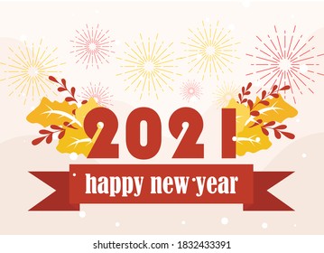 Feliz concepto de vector de año nuevo: Palabras de feliz año nuevo 2021 sobre el fondo de la cinta roja