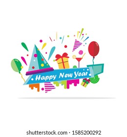 Happy new year vector decoration in flat design style