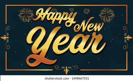 Happy New Year Vector Design.  New Year Banner Vector Template. Luxurious Gold Text. 