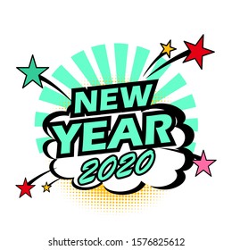 Happy new year vector design pop art comic background