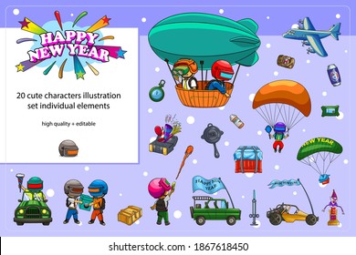Happy New Year, Vector design, hand drawn cartoon illustration.

The vector format allows you to enhance and edit images without losing quality. You can use them to create your designs!