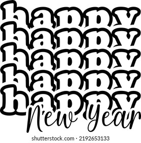 Happy New Year Vector Design is suitable for t-shirt, Cosy Season, Hello New Year, New Year Crew, Cozy Vibes, retro, Winter, Sayings, quotes, gift, print, Craft Supplies Tools, cards, invitation etc.