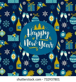 Happy New Year. Vector design element with  New Year's symbols.For invitation, banner, card, poster, flyer, web and other users.