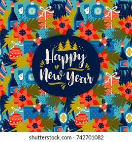 Happy New Year. Vector design element with New Year's symbols.For invitation, banner, card, poster, flyer, web and other users.