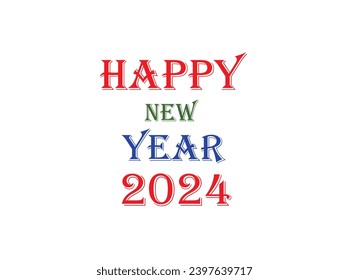 Happy New Year Vector Design.2024 text happy new year banner template cute kitty oriental elements decor classic design. White paper numbers with golden Christmas decoration and confetti on dark blue 