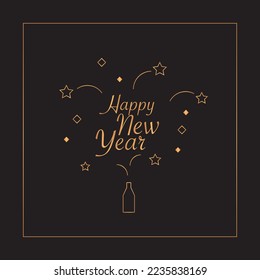 Happy New Year Vector Elements, Gold, Silver, Black, White, Lettering, template New Year Card, Social Media