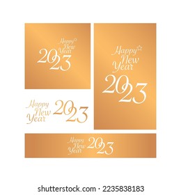 Happy New Year Vector Elements, Gold, Silver, Black, White, Lettering, template New Year Card, Social Media