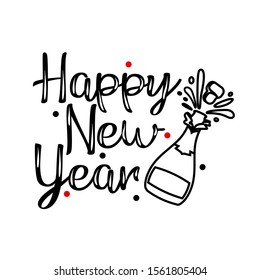 Happy New Year vector file. Champagne clip art. Isolated on transparent background.