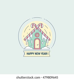 Happy New Year vector flat line illustration for e-mail newsletters, web banners, headers, blog posts, print and more
