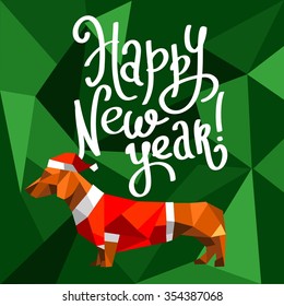 happy new year vector geometry triangle dachshund dog background