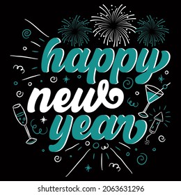 Happy New Year. New year vector graphic prints set, greeting cards, invitations. Good for t-shirt, mug, scrap booking, gift, printing press holiday Vector Illustration.