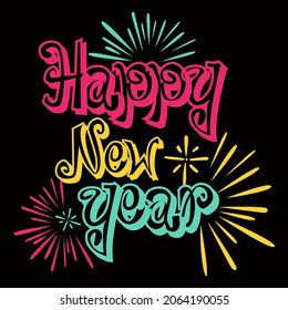 Happy New Year. New year vector graphic prints set, greeting cards, invitations. Good for t-shirt, mug, scrap booking, gift, printing press holiday Vector Illustration.