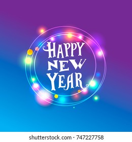 Happy new year. Vector greeting lettering on shiny background.