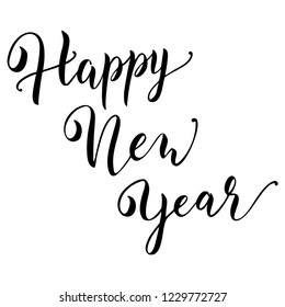 Happy New Year Vector Hand Drawn Banner. Modern Brush Lettering for 2019 Year Greeting Card Template.