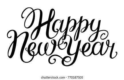 Happy New Year vector handwriting lettering for design isolated on white background