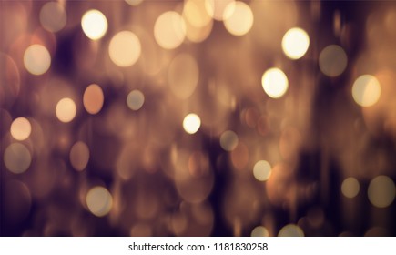 Happy New Year vector holiday background with festive blurred lights bokeh. EPS10.