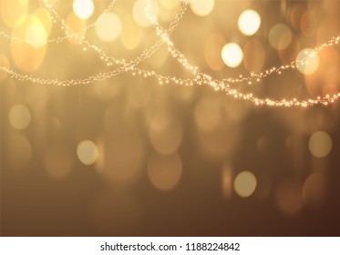 Happy New Year vector holiday background with festive blurred lights bokeh. EPS10.