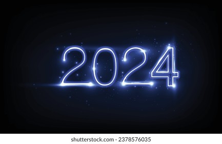 Happy New Year vector holiday in technology sci fi circuit design innovation concept. 3D 2024 date number holiday greeting card. Futuristic web banner template.