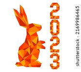 Happy new year Vector illustration with mosaic-style 2023 year numbers Bunny Annual animal zodiac sign Symbol of 2023 on the Chinese calendar. Year of the rabbit. Chinese horoscope Festive Design