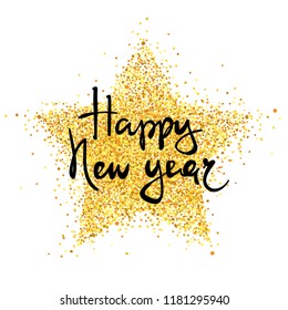 Happy New Year / Vector illustration, holiday background with a metallic confetti.