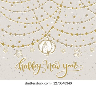 Happy New Year. Vector illustration, garlands, stars, background light , handmade, card for you, prints on T-shirts