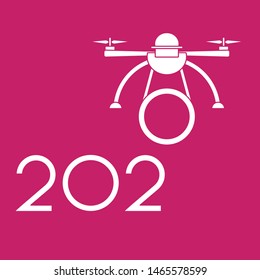 Happy New Year vector illustration with drone transfers numbers 2020. Design for poster, party card, print.