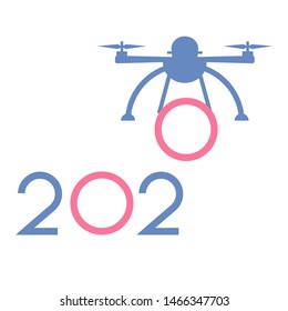 Happy New Year vector illustration with drone transfers numbers 2020. Design for poster, party card, print.
