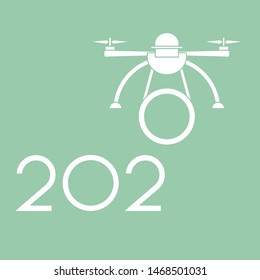 Happy New Year vector illustration with drone transfers numbers 2020. Design for poster, party card, print.