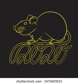 Happy new year. Vector illustration with 2020 year numbers and rat. Rat is a sign of 2020 on the Chinese calendar. Great for  print, сard, invitation, posters, banners, calendar etc.