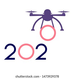 Happy New Year vector illustration with drone transfers numbers 2020. Design for poster, party card, print.