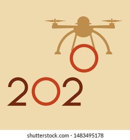 Happy New Year vector illustration with drone transfers numbers 2020. Design for poster, party card, print.