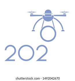 Happy New Year vector illustration with drone transfers numbers 2020. Design for poster, party card, print.