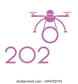 Happy New Year vector illustration with drone transfers numbers 2020. Design for poster, party card, print.