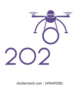 Happy New Year vector illustration with drone transfers numbers 2020. Design for poster, party card, print.