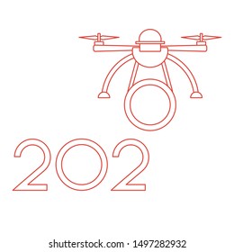 Happy New Year vector illustration with drone transfers numbers 2020. Design for poster, party card, print.