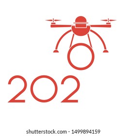 Happy New Year vector illustration with drone transfers numbers 2020. Design for poster, party card, print.