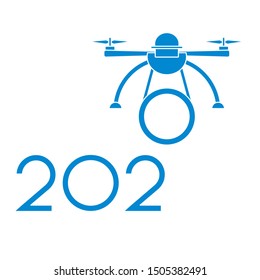 Happy New Year vector illustration with drone transfers numbers 2020. Design for poster, party card, print.