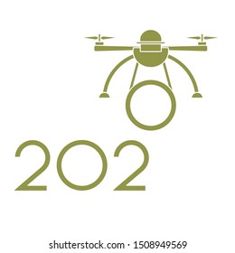 Happy New Year vector illustration with drone transfers numbers 2020. Design for poster, party card, print.